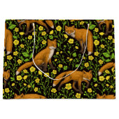 Grand Sac Cadeau Renards et papillons sur le noir (Devant)