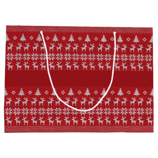 Grand Sac Cadeau Renne de Noël rouge personnalisé Retro Fêtes (Dos)