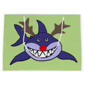Grand Sac Cadeau Renne drôle de requin de Noël (Devant)