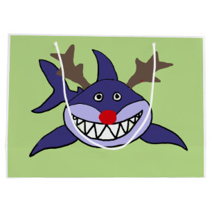 Grand Sac Cadeau Renne drôle de requin de Noël