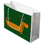 Grand Sac Cadeau Renne drôle de teckel de Noël (Devant Angle)