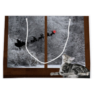 Grand Sac Cadeau Renne rouge de point de Noël de chat