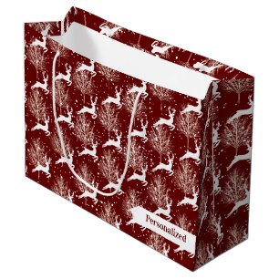 Grand Sac Cadeau Rennes de bois - Rouge
