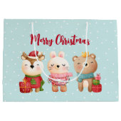 Grand Sac Cadeau Rennes, ours et lapin Joyeux Noël (Dos)