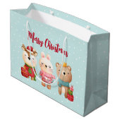 Grand Sac Cadeau Rennes, ours et lapin Joyeux Noël (Dos Angle)