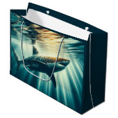 Grand Sac Cadeau Requin dans la mer bleue profonde & soleil (Devant Angle)