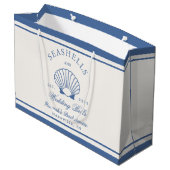 Grand Sac Cadeau Retro Bleu Coquillages & Cloches de Mariage Enterr (Dos Angle)