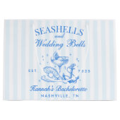 Grand Sac Cadeau Retro Bleu Coquillages & Cloches de Mariage Enterr (Devant)