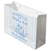 Grand Sac Cadeau Retro Bleu Coquillages & Cloches de Mariage Enterr (Devant Angle)