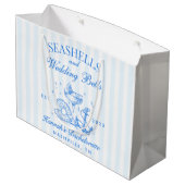 Grand Sac Cadeau Retro Bleu Coquillages & Cloches de Mariage Enterr (Dos Angle)