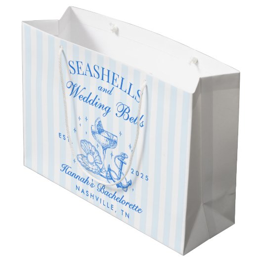 Grand Sac Cadeau Retro Bleu Coquillages & Cloches de Mariage Enterr (Dos Angle)