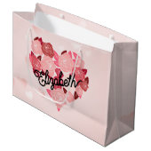 Grand Sac Cadeau Retro Boho Floral I Heart Nom calligraphie texte (Devant Angle)