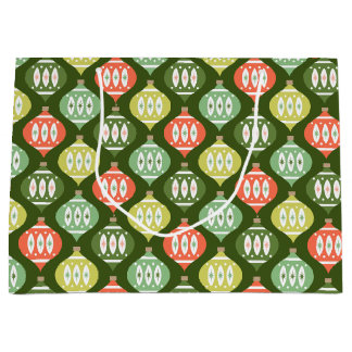 Grand Sac Cadeau Retro Mid Century Rouge & Olive Vert Noël