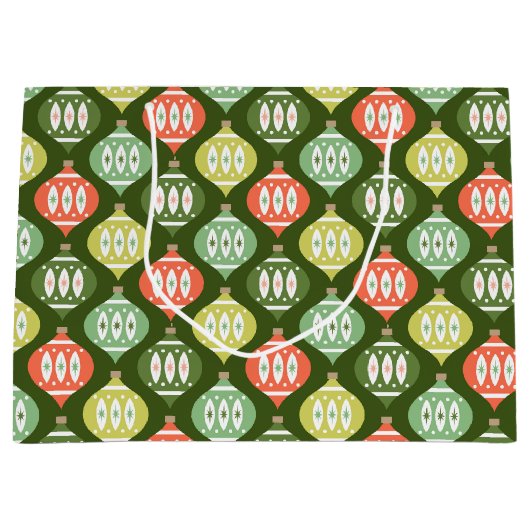 Grand Sac Cadeau Retro Mid Century Rouge & Olive Vert Noël (Devant)