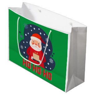 Grand Sac Cadeau Rétro moderne Ho Ho Ho mignon Père Noël vert de No