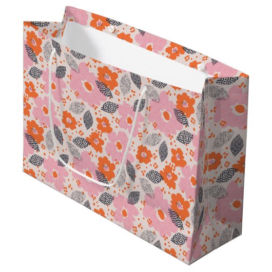 Grand Sac Cadeau Rétro motif floral mignon (Devant Angle)