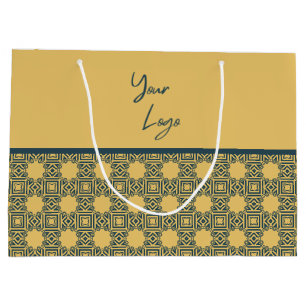 Grand Sac Cadeau Retro Navy Brown Motif Custom Business Logo