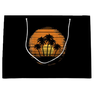 Grand Sac Cadeau Retro Palm Tree Sunset Summer Beach Vintage Tropic