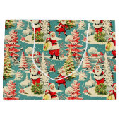 Grand Sac Cadeau Retro Père Noël Wonderland 2 (Devant)