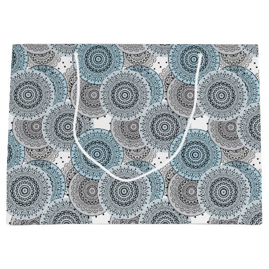 Grand Sac Cadeau Rétro, rétro motif, bleu et gris, élégant (Devant)