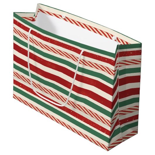 Grand Sac Cadeau Retro Treasures Christmas stripes (Devant Angle)