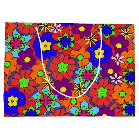 Grand Sac Cadeau Rétros fleurs de hippie (Dos)