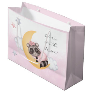 Grand Sac Cadeau rêver sur le baby shower de fille du raton laveur 