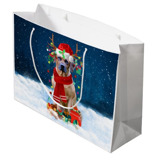 Grand Sac Cadeau Rhodesian Ridgeback Chien dans neige cadeau de Noë (Dos Angle)