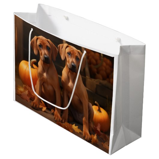 Grand Sac Cadeau Rhodesian Ridgeback Chiot Automne Citrouille délic (Devant Angle)
