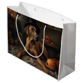 Grand Sac Cadeau Rhodesian Ridgeback Citrouilles Halloween effrayan (Dos Angle)