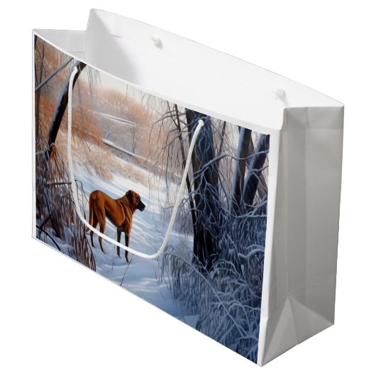 Grand Sac Cadeau Rhodesian Ridgeback Laisser Neige Noël (Devant Angle)