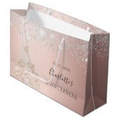Grand Sac Cadeau Robe rose or argent nom Quinceanera (Devant Angle)