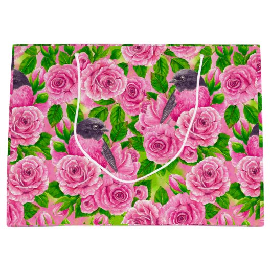 Grand Sac Cadeau Robin rose et rose (Devant)