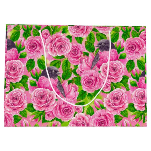 Grand Sac Cadeau Robin rose et rose (Dos)