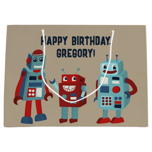 Grand Sac Cadeau Robots rétro mignons Sci-Fi personnalisé (Devant)