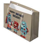 Grand Sac Cadeau Robots rétro mignons Sci-Fi personnalisé (Devant Angle)