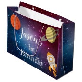 Grand Sac Cadeau Rocket Space Galaxy 1er anniversaire (Devant Angle)
