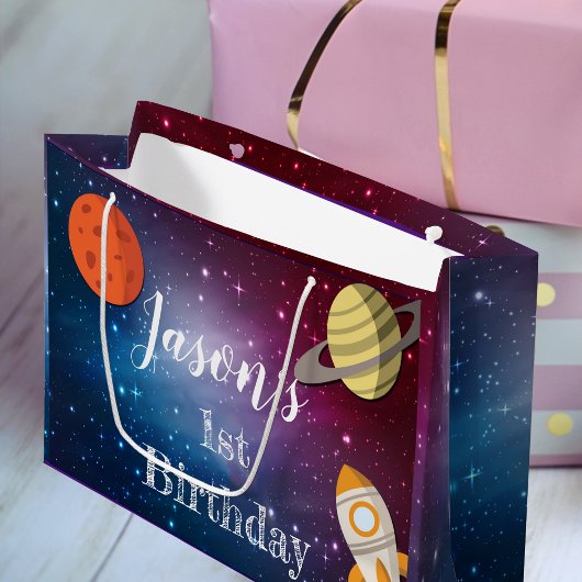 Grand Sac Cadeau Rocket Space Galaxy 1er anniversaire