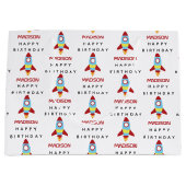 Grand Sac Cadeau Rocket Spacship Lancement Nom personnalisé Anniver (Devant)