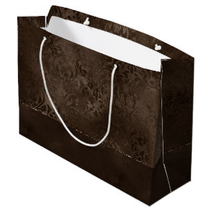 Grand Sac Cadeau Romance en bronze de minuit   Satiny Grunge Damask