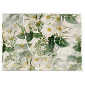 Grand Sac Cadeau Romantique Fleurs blanches douces et Feuilles vert (Devant)