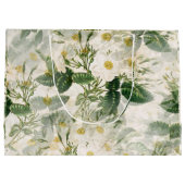 Grand Sac Cadeau Romantique Fleurs blanches douces et Feuilles vert (Dos)