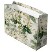Grand Sac Cadeau Romantique Fleurs blanches douces et Feuilles vert (Dos Angle)