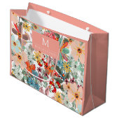 Grand Sac Cadeau Romantique Floral doux rose vert pêche classique (Devant Angle)