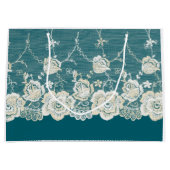 Grand Sac Cadeau Romantique Turquoise Vert Bleu Blanc dentelle Mari (Devant)