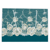 Grand Sac Cadeau Romantique Turquoise Vert Bleu Blanc dentelle Mari (Dos)