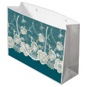 Grand Sac Cadeau Romantique Turquoise Vert Bleu Blanc dentelle Mari (Dos Angle)