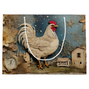 Grand Sac Cadeau Rooster Old macdonald Farm Collage