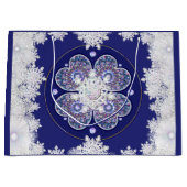 Grand Sac Cadeau Rosace bleue et flocon de neige (Devant)