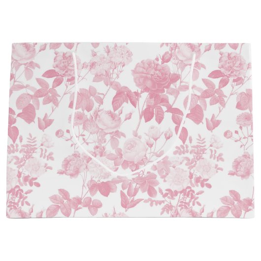 Grand Sac Cadeau Rose blanc rose Chinoiserie Motif (Devant)